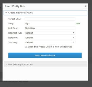 Pretty Link Button - Create New Pretty Link