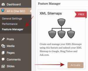 All In One SEO Pack Feature Manager XML Sitemap