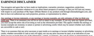 My Super Affiliate Mentor Income Disclaimer
