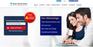 Next Job At Home website, home page